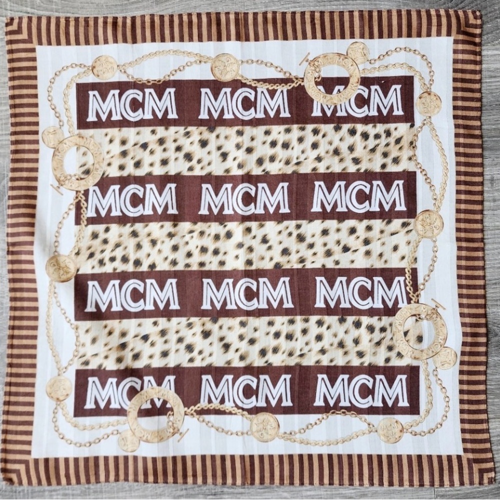 MCM Leopard Print Scarf with Gold Chains